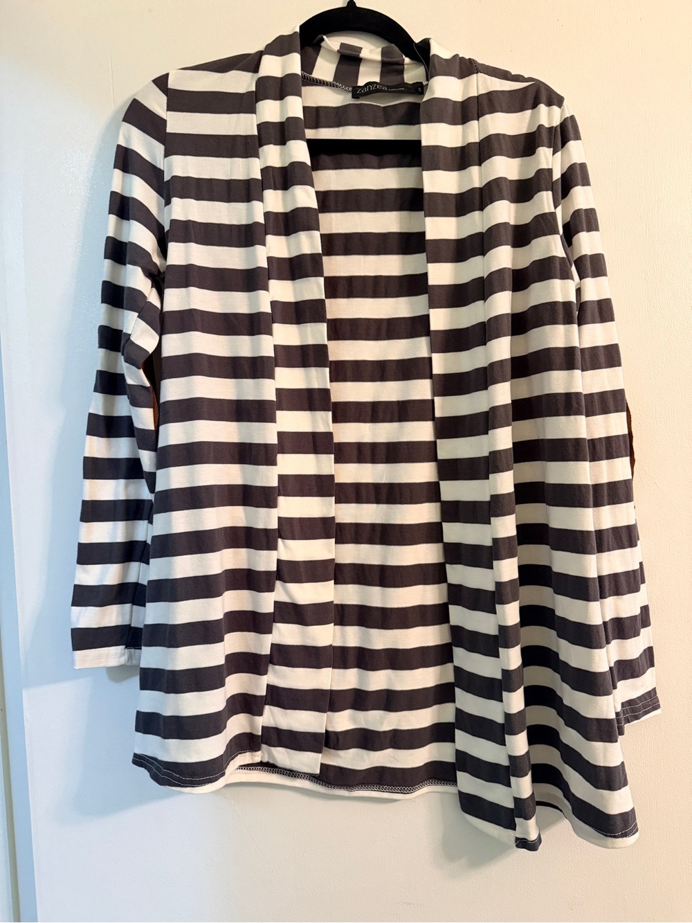 Zanzea Black and White Striped Open-Front Cardigan